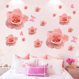 墙贴花自粘墙上卧室床头改造墙面，装饰品3d立体房间浪漫玫瑰墙贴画