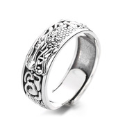 S925纯银浮雕龙纹戒指男女复古气质本命年龙年立体龙形素圈食指环