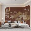 新中式建筑墙纸艺术壁纸，客厅电视背景墙，定制壁画仙鹤茶楼摄影墙布