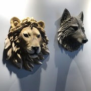美式树脂仿真动物头壁挂北欧狼头狮子头壁饰墙上装饰品酒吧挂件