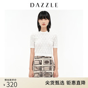 dazzle地素奥莱春季白色小众镂空针织衫，短袖上衣女