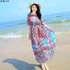 巴厘岛波西米亚显瘦中袖印花连衣裙女中长款沙滩海边度假海滩裙夏