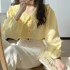 奶黄色长袖衬衫女春季chic法式复古娃娃领上衣设计感小众奶甜衬衣