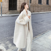 韩国羊羔毛大衣女，冬季韩系温柔风加厚长款过膝羊羔绒毛毛外套