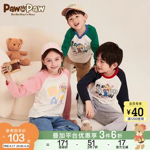 PawinPaw卡通小熊童装春男女童撞色拼接长袖T恤插肩袖打底衫