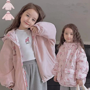 萌小生女童2023冬装粉色棉衣儿童外套棉服美乐蒂两面穿面包服