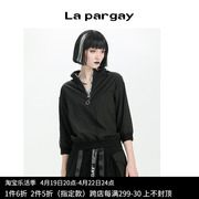 lapargay纳帕佳2023女装，黑白色上衣运动休闲套头小衫连帽卫衣