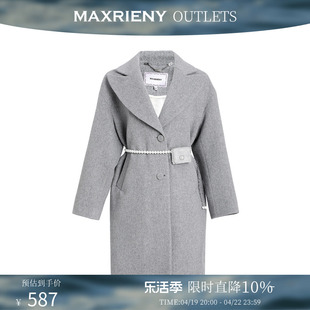 奥莱maxrieny花灰色复古羊毛大衣中长款宽松冬装，女毛呢外套