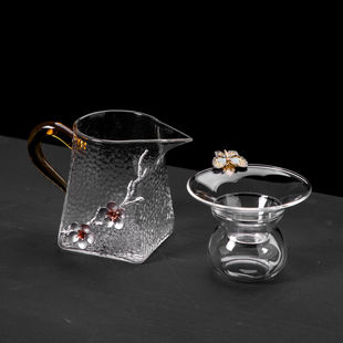 日式锤纹公道杯玻璃分茶器加厚茶具过滤套装耐热功夫公杯茶漏高档