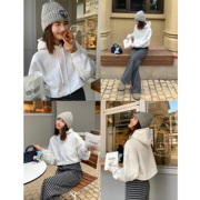 pusumede黑色连帽套头卫衣女秋冬加绒韩版宽松显瘦短款小个子上衣