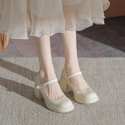 粗跟法式玛丽珍女鞋子，高跟2024春夏白色，小皮鞋仙女单鞋配裙子