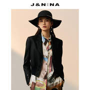 j&nina捷恩尼纳时尚气质，翻领单排扣小西装外套女百搭短款外套