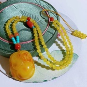 天然蜜蜡葫芦毛衣链搭配天然南红珍珠5毫米蜜蜡珠链饰品项链