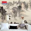 新中式水墨家居酒店背景，影视墙古典山水壁纸，壁画定制壁纸无缝墙布