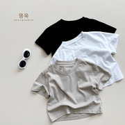 儿童t恤男童女童夏季韩版纯棉休闲短袖婴儿，小童宝宝黑白灰上衣潮