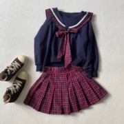 女童英伦学院风纯棉毛圈卫衣+格纹半身裙裤儿童宝宝两件套装