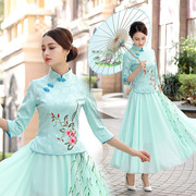 春夏季改良旗袍两件套时尚，唐装女上衣复古中式汉服唐装茶人表演服