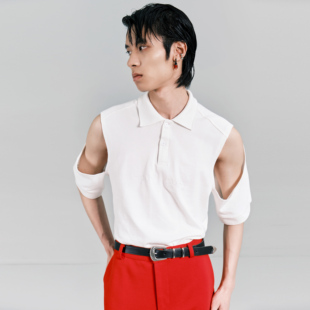 KADAKADA肩膀镂空解构刺绣男女同款设计师T恤Polo衫