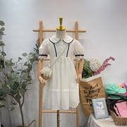 牛哆哆童装2023夏季韩版女童，米色天丝气质，娃娃领连衣裙98005