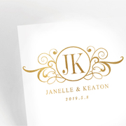 原创婚礼logo设计金色花纹，字母简约邀请迎宾牌kt板火漆印章3160
