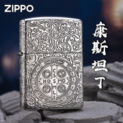 zippo纯银打火机 康斯坦丁礼盒防风煤油送男友礼物