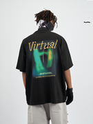 VIRTUAL ASPECT2022ss虚拟人物美式复古印花做旧t恤男短袖街头潮
