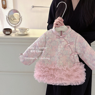 婴儿衣服冬季中国风，可爱甜美旗袍夹棉加厚连衣裙，一周岁女宝宝冬装