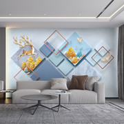 新中式电视背景墙布，简约现代客厅沙发影视墙纸，3d卧室自粘装饰壁画