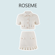 ROSEME小香套装2023夏季翻领单排扣短外套+荷叶边包臀半身裙