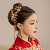 中式秀禾服汉服婚饰品红色小花古典结婚头饰国风造型配饰花蓉