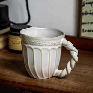 巷子尾〖vintage设计感杯子，〗浮雕咖啡杯法式陶瓷马克杯中古水杯