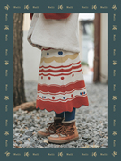 欧利娜利原创 山羊绒+超细美利奴羊毛提花扇贝边波西米亚半身长裙