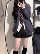 JK制服初春日系学院风外搭宽松纯色毛衣针织开衫薄款长袖外套女