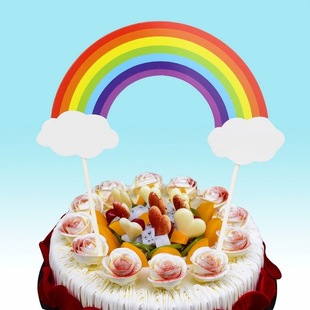 粉色兰色彩虹蛋糕装饰插件网红流行镭射金粉热气球生日烘焙插牌卡