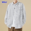 WAJ 春秋季白色竖条纹长袖衬衫男少年感纯棉宽松百搭休闲衬衣外套