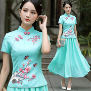 2024夏民国风复古女装汉服套装裙两件套中国风上衣民族风唐装旗袍