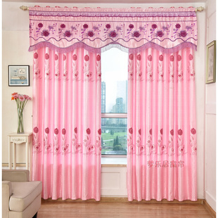 郁金香立体绣花窗帘粉紫色，客厅卧室成品，落地窗帘定制帘头