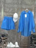 秋装搭配一整套时尚女装小个子穿搭不规则蓝色防晒衬衫短裤两件套