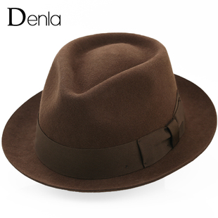 denla小檐纯羊毛呢，复古礼帽男韩版潮英伦爵士，帽子咔叽风时尚毡帽