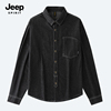 jeep吉普男士长袖牛仔衬衫，男款秋冬季港风潮，翻领休闲宽松开衫外套