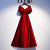 红色敬酒服新娘2024v领显瘦平时可穿连衣裙，主持人长款晚礼服