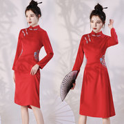 新高端(新高端)粉色，中式红色改良旗袍女装，汉服婚纱旗袍礼服红龙果