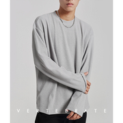 脊椎动物男装秋季韩式高级黑白灰立体肌理感拼接厚款宽松T恤打底