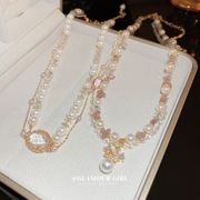 法式复古珍珠双层项链小香风，气质锁骨链，高级感设计颈链项饰女