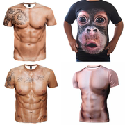 抖音嘟嘴猴子短袖t恤夏季3d动物图案T恤男士搞笑大猩猩半袖衫衣服