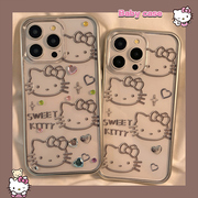 日韩卡通HelloKitty水钻适用苹果15promax手机壳iPhone1413pro可爱12电镀14pro透明11个性女15全包二合一