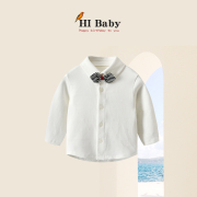 男宝宝衬衫春秋领结时尚，白衬衫全棉长袖柔软婴儿翻领打底衫