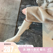 2024韩国真皮粗跟中筒靴女弹力长靴瘦腿靴秋冬款时尚鞋子