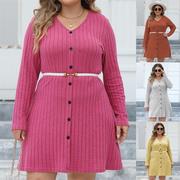 L-3XL women dresses plus size ladies skirt坑条纹打底裙连衣裙