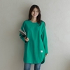 韩国2024春季女士棉白色打底衫女长款遮屁股长袖t恤绿色慵懒